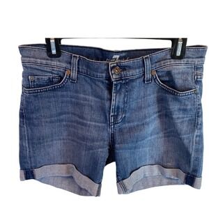 7 For All Mankind Womens Denim Shorts Cuffed Blue Jean Waist Size 28 Embroidered